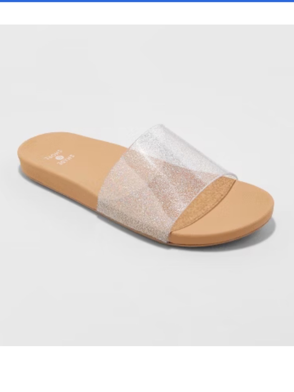Women’s Clear Glitter Slide Sandal in Tan